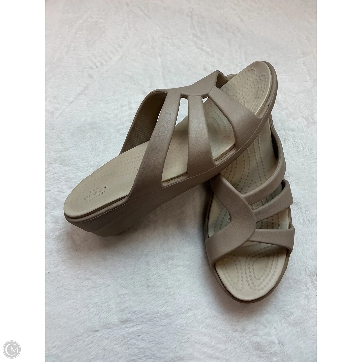 Sandals Heels Wedge By Crocs In Tan, Size: 6