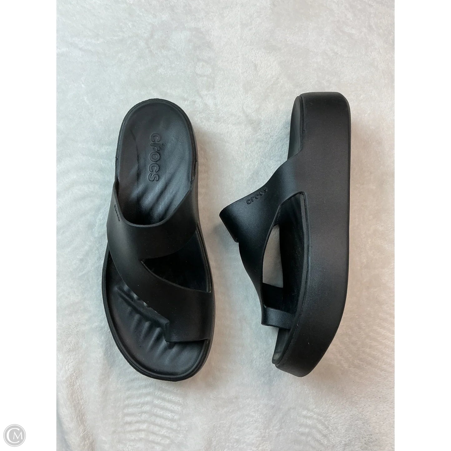 Sandals Heels Platform By Crocs In Black, Size: 7