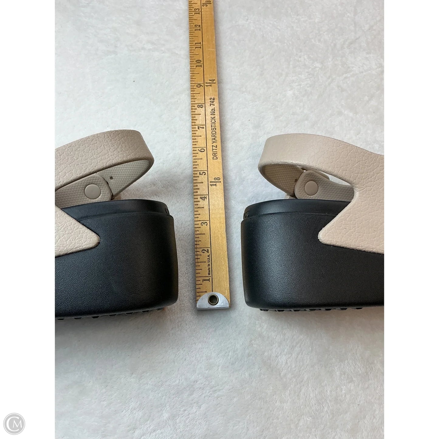 Sandals Heels Platform By Crocs In Black & Brown, Size: 9