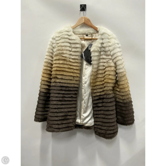 Coat Faux Fur & Sherpa By Iman Hsn In Brown & Cream, Size: M