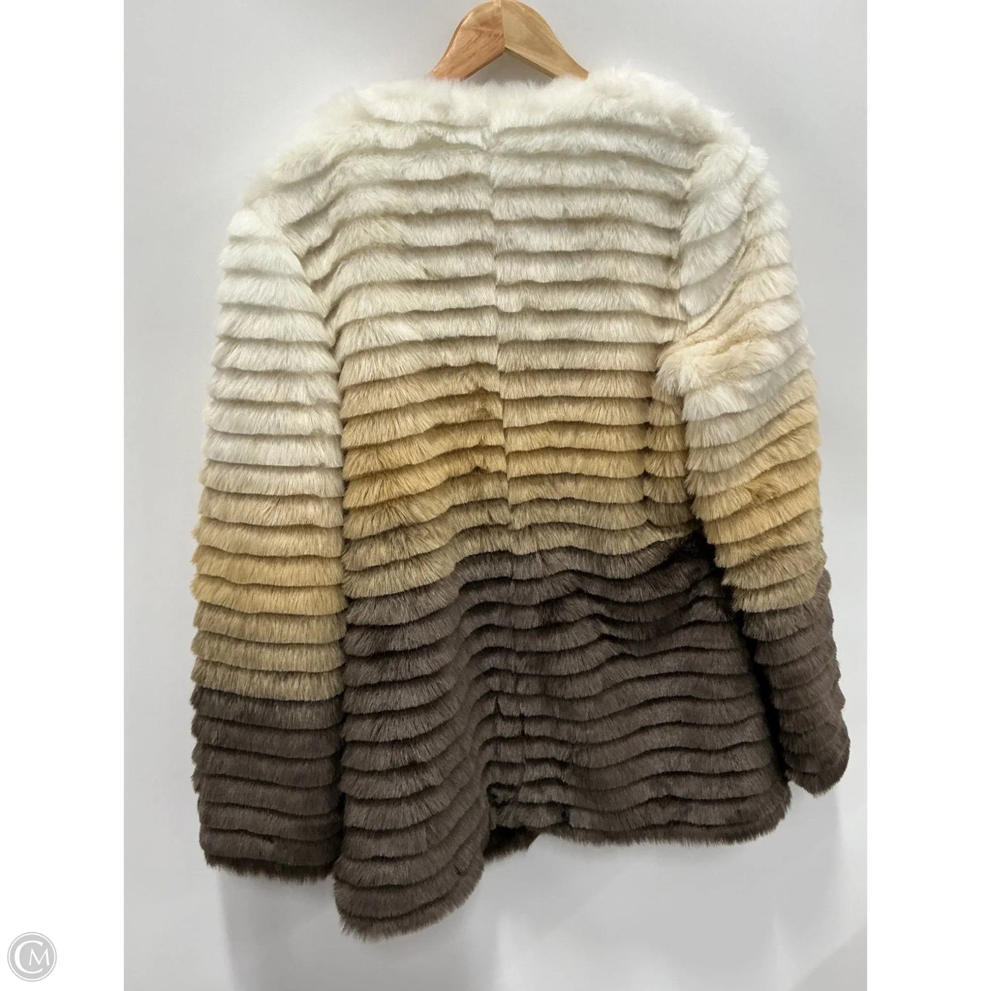 Coat Faux Fur & Sherpa By Iman Hsn In Brown & Cream, Size: M