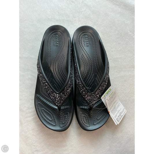 Sandals Flip Flops By Crocs In Black, Size: 10