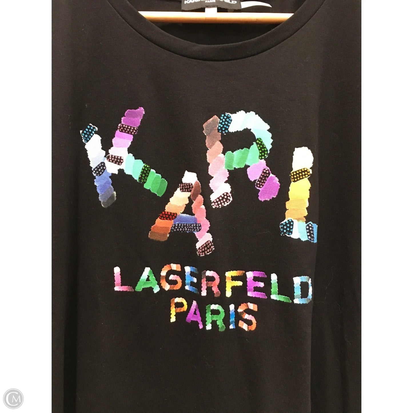 Top Short Sleeve Designer By Karl Lagerfeld In Black, Size: Xl