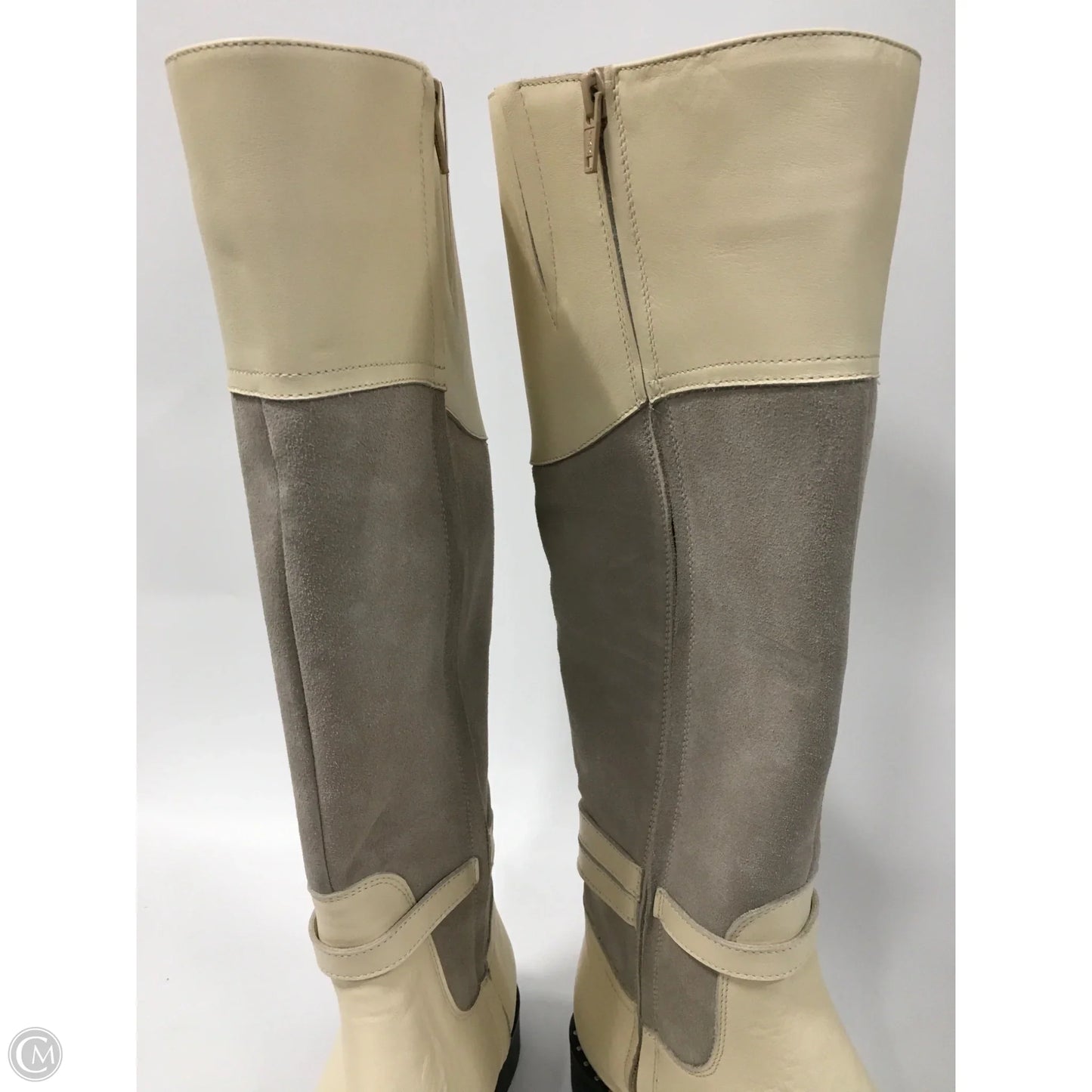 Boots Knee Flats By Milano In Cream & Grey, Size: 8.5