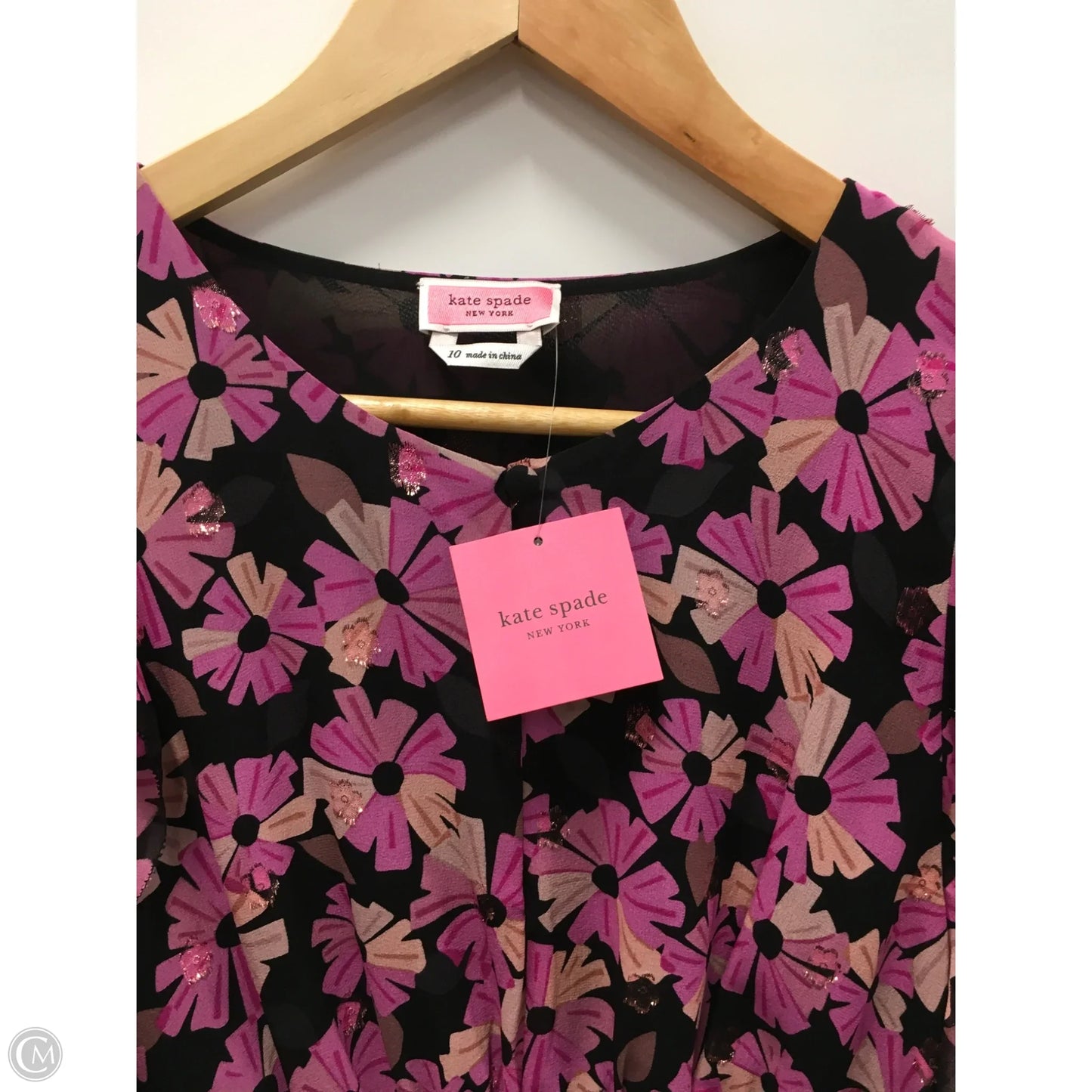 Top Short Sleeve Designer By Kate Spade In Black & Purple, Size: 10