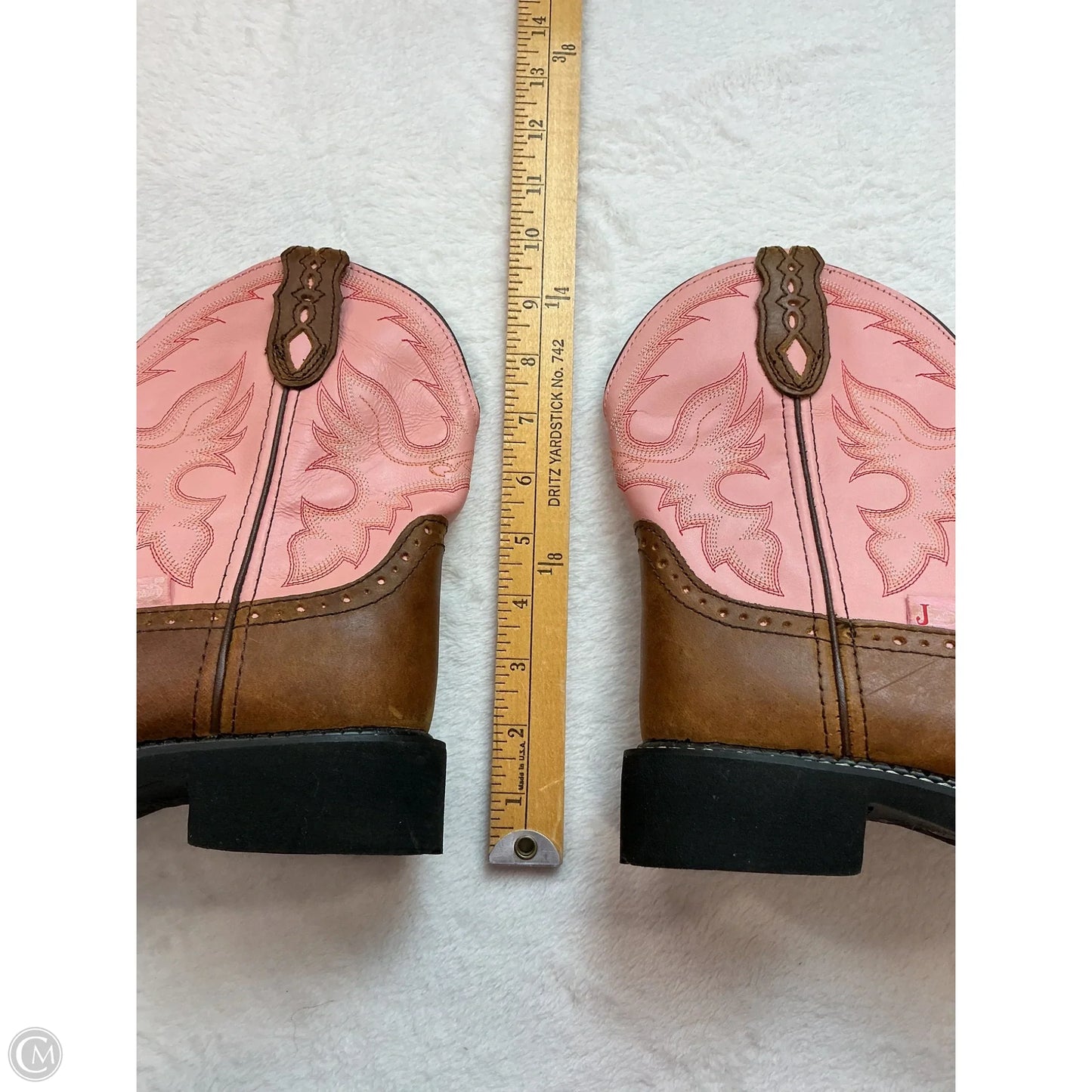 Boots Ankle Flats By Justin In Brown & Pink, Size: 6.5
