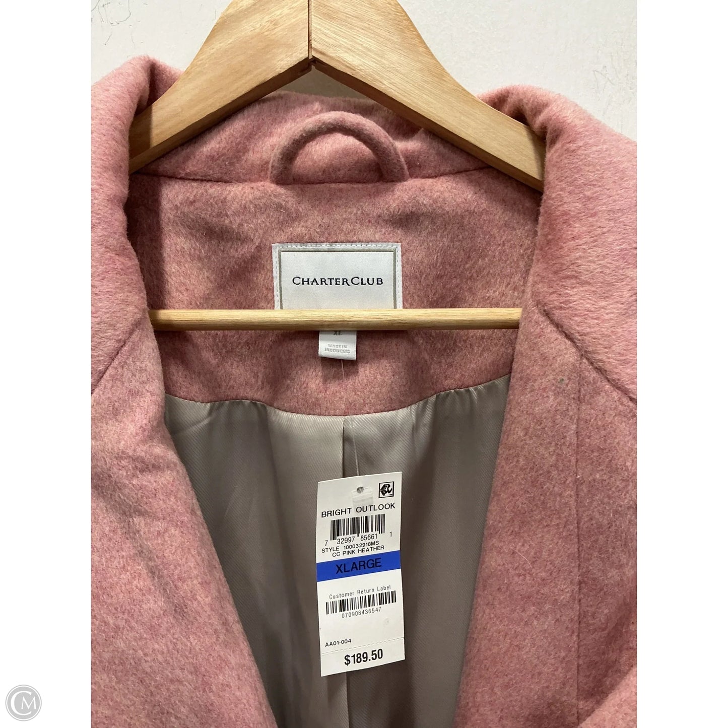 Coat Wool By Charter Club In Pink, Size: Xl