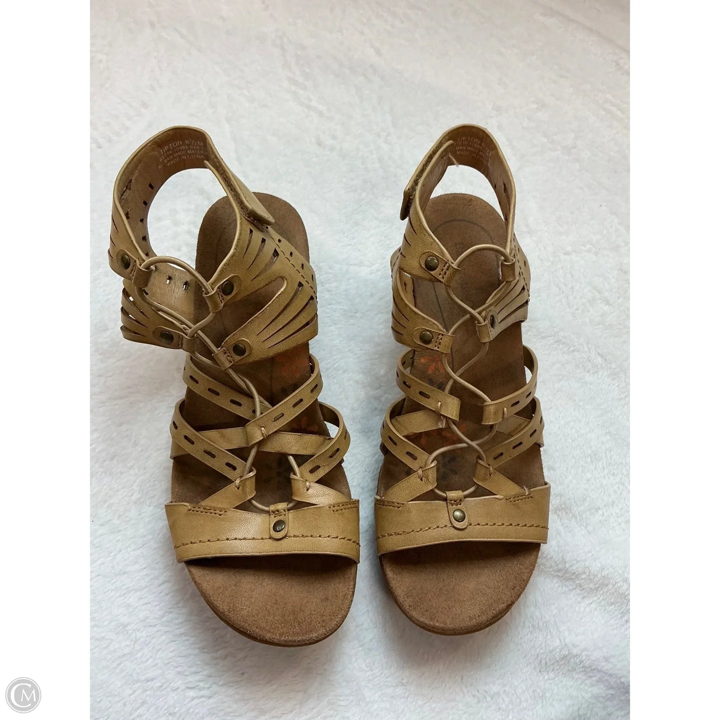 Sandals Heels Wedge By Bare Traps In Tan, Size: 6.5