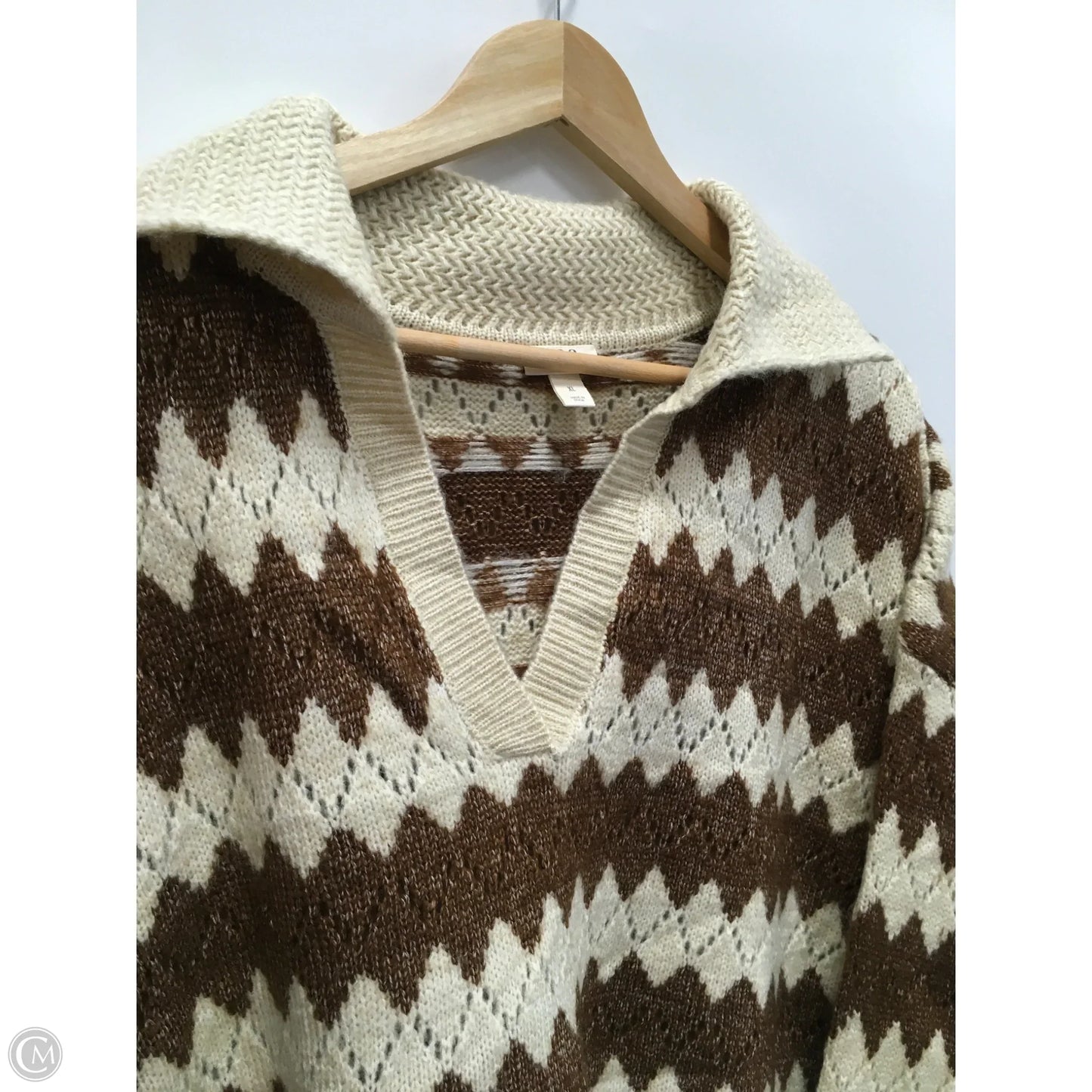 Sweater By Ana In Brown & Cream, Size: Xl