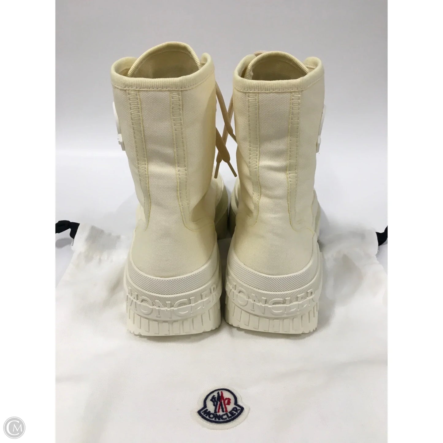 Boots Luxury Designer By Moncler In Cream, Size: 8