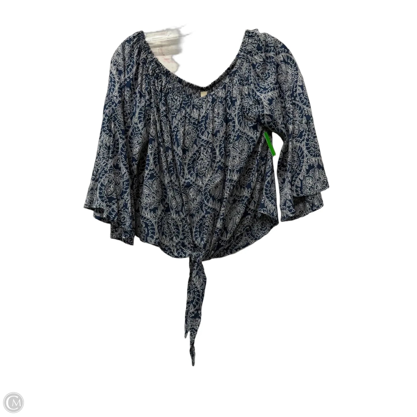 Top Long Sleeve By Elan In Blue & White, Size: M
