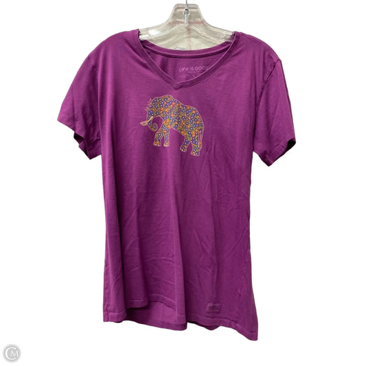 Top Short Sleeve By Life Is Good In Purple, Size: L