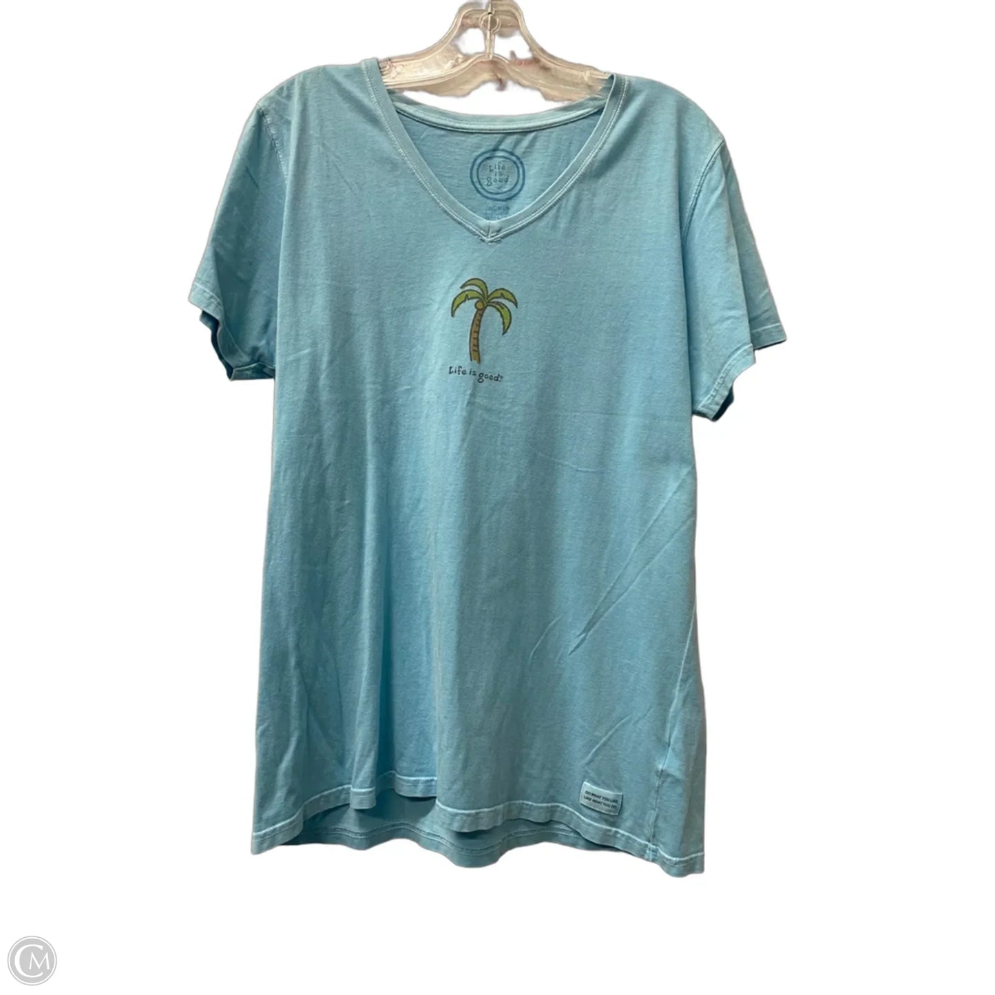 Athletic Top Short Sleeve By Life Is Good In Blue, Size: L