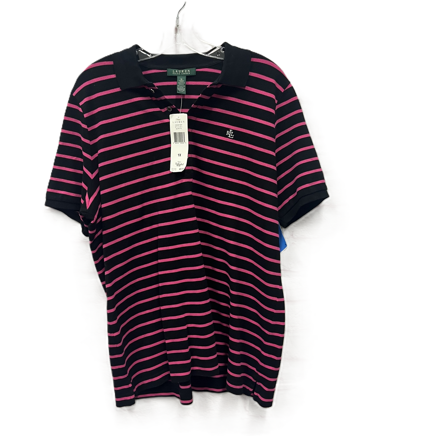 Top Short Sleeve By Lauren By Ralph Lauren In Black & Pink, Size: 1x