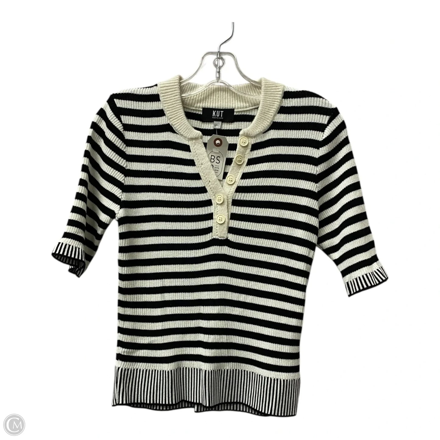 Top Short Sleeve By Kut In Black & White, Size: Xs
