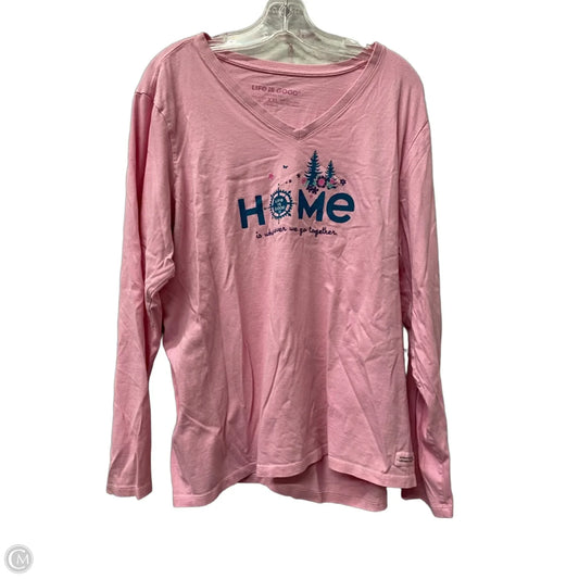 Athletic Top Long Sleeve Crewneck By Life Is Good In Pink, Size: 1x