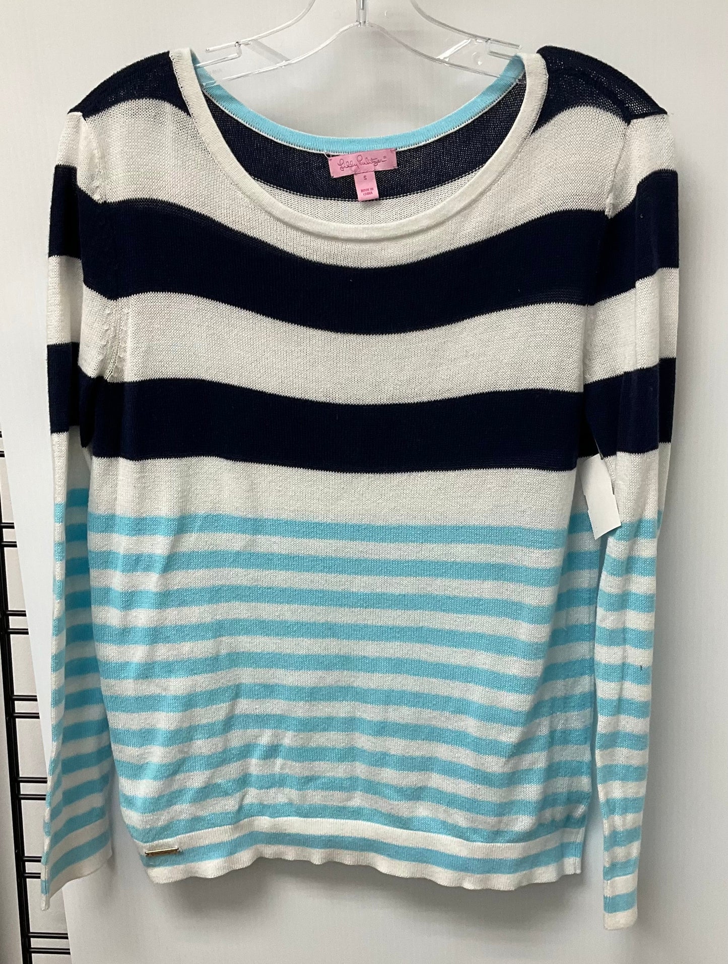 Top Long Sleeve By Lilly Pulitzer In Blue & White, Size: S