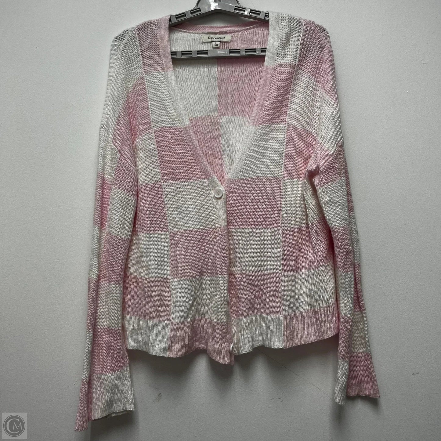 Cardigan By Francesca's In Pink & White, Size: L