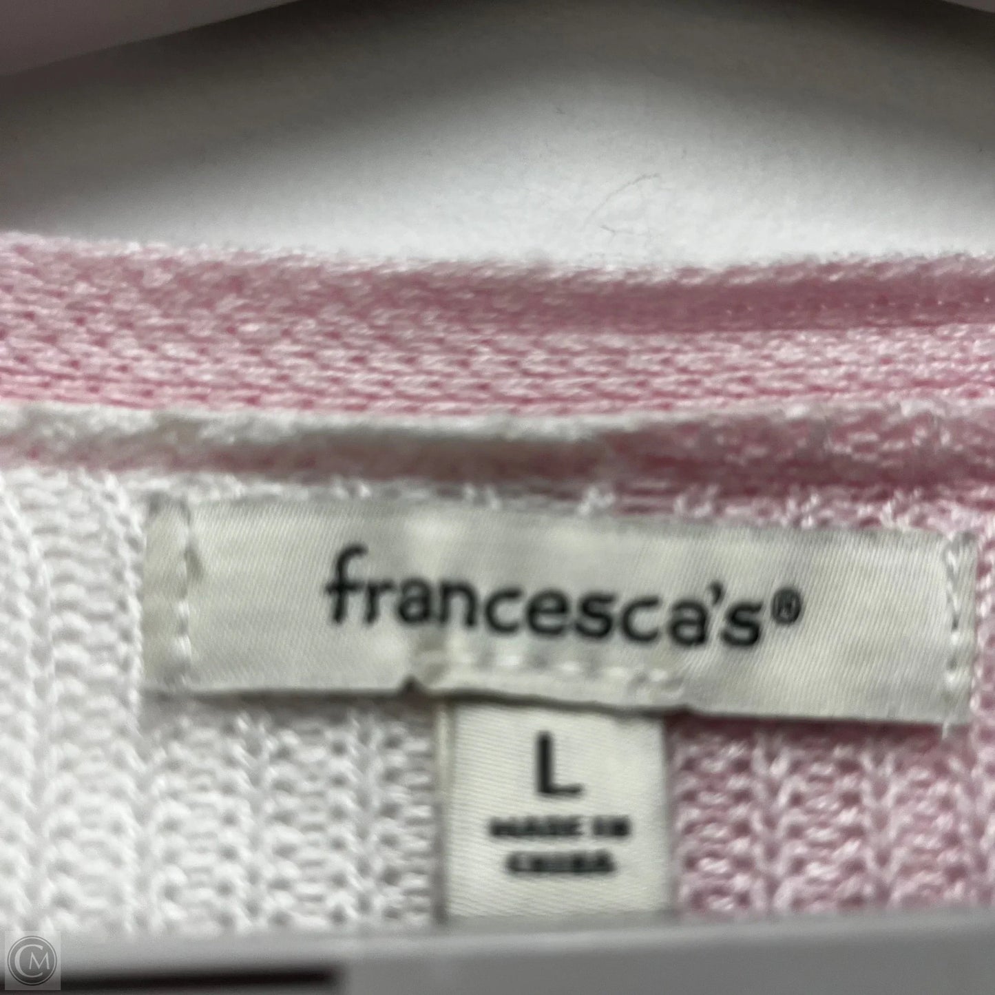 Cardigan By Francesca's In Pink & White, Size: L