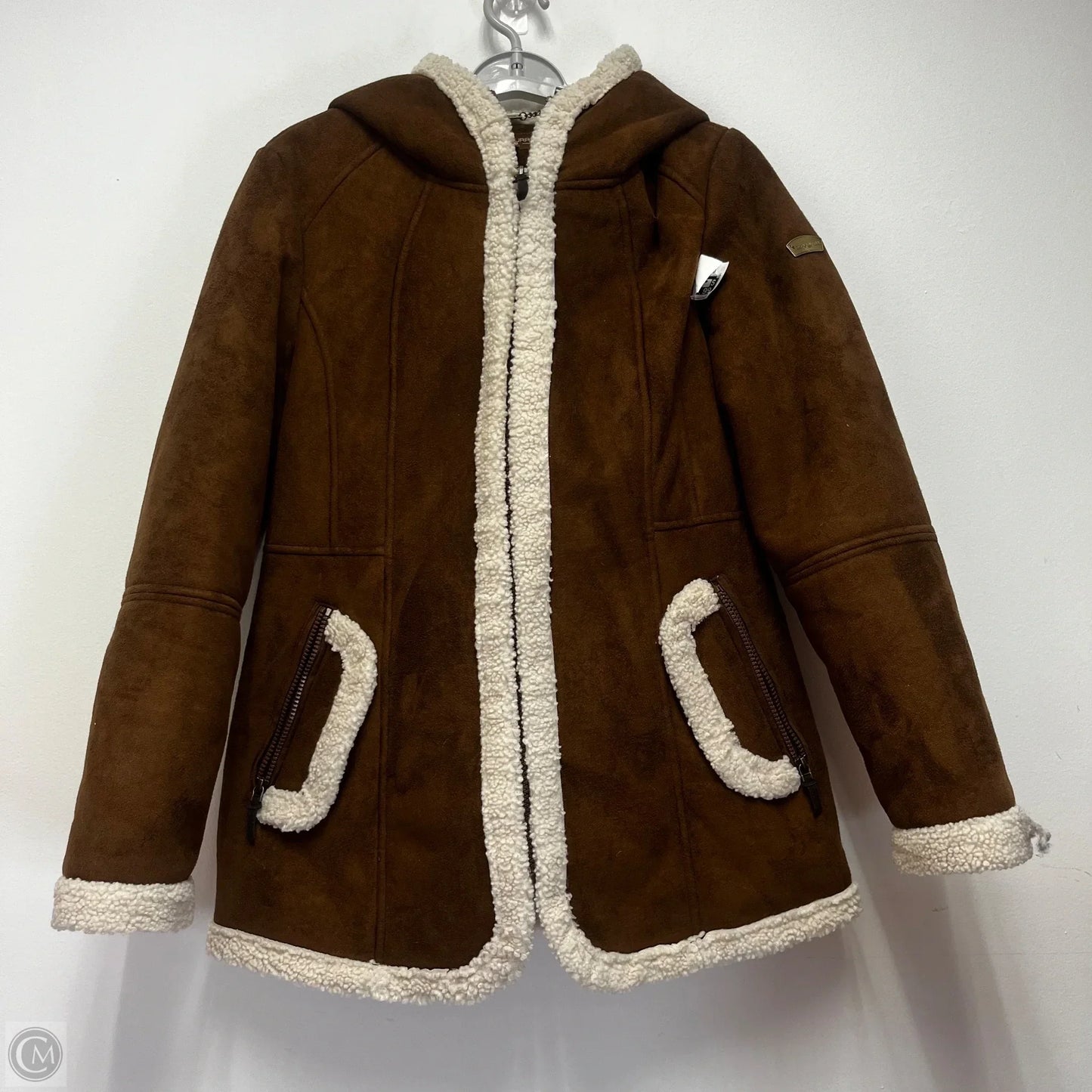 Coat Faux Fur & Sherpa By Ugg In Brown & Cream, Size: M