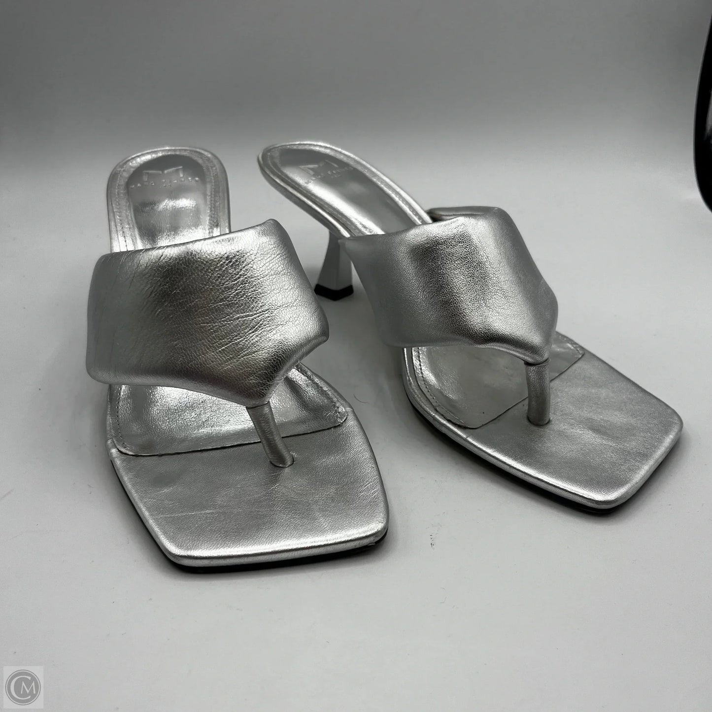 Sandals Heels Kitten By Marc Fisher In Silver, Size: 8.5