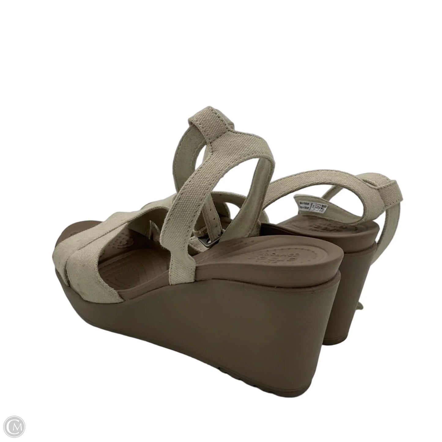 Sandals Heels Wedge By Crocs In Taupe, Size: 9