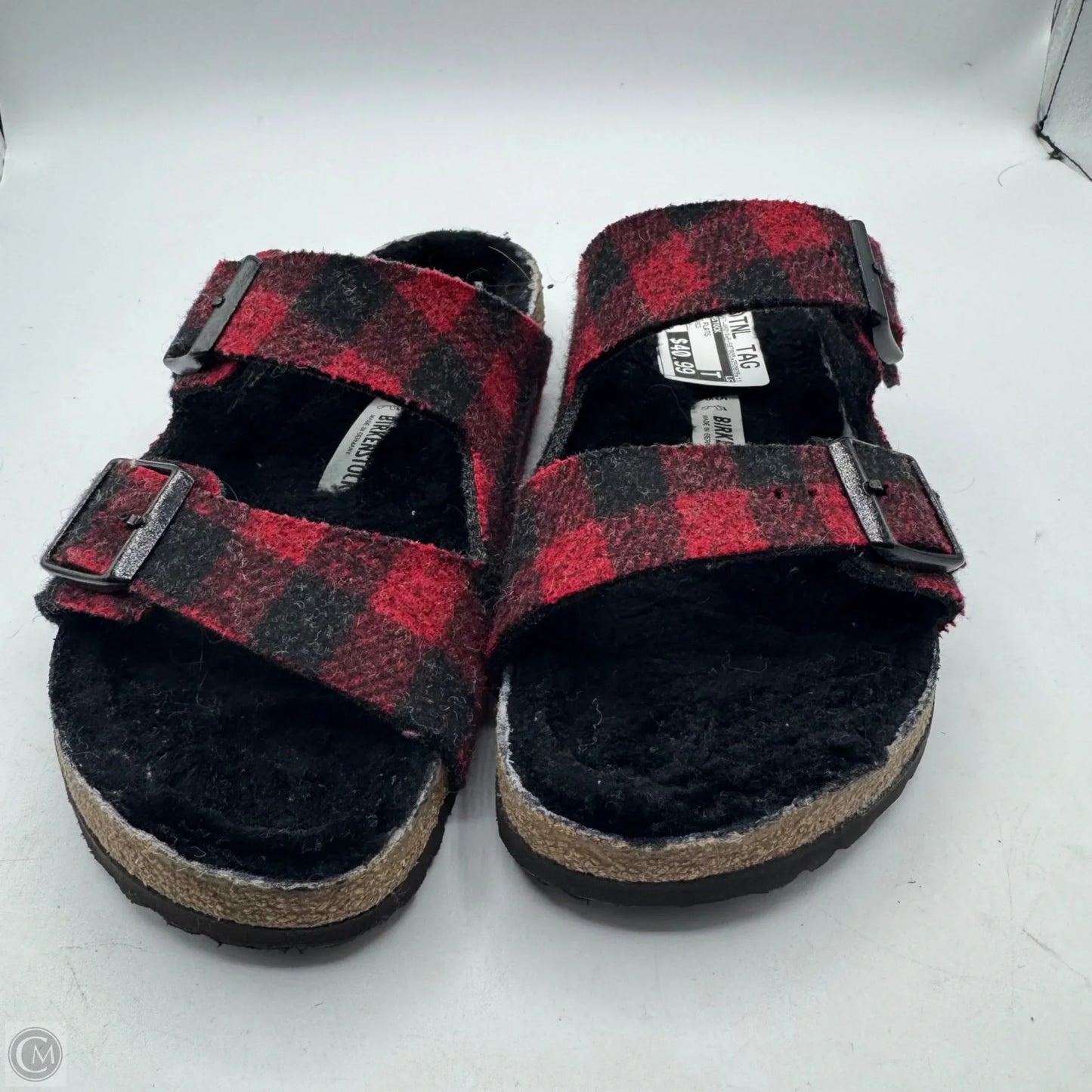 Sandals Flats By Birkenstock In Black & Red, Size: 5