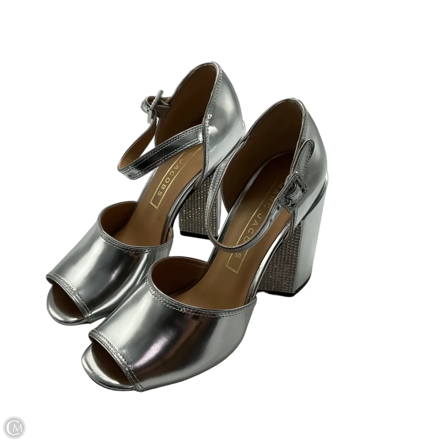 Shoes Luxury Designer By Marc Jacobs In Silver, Size: 5
