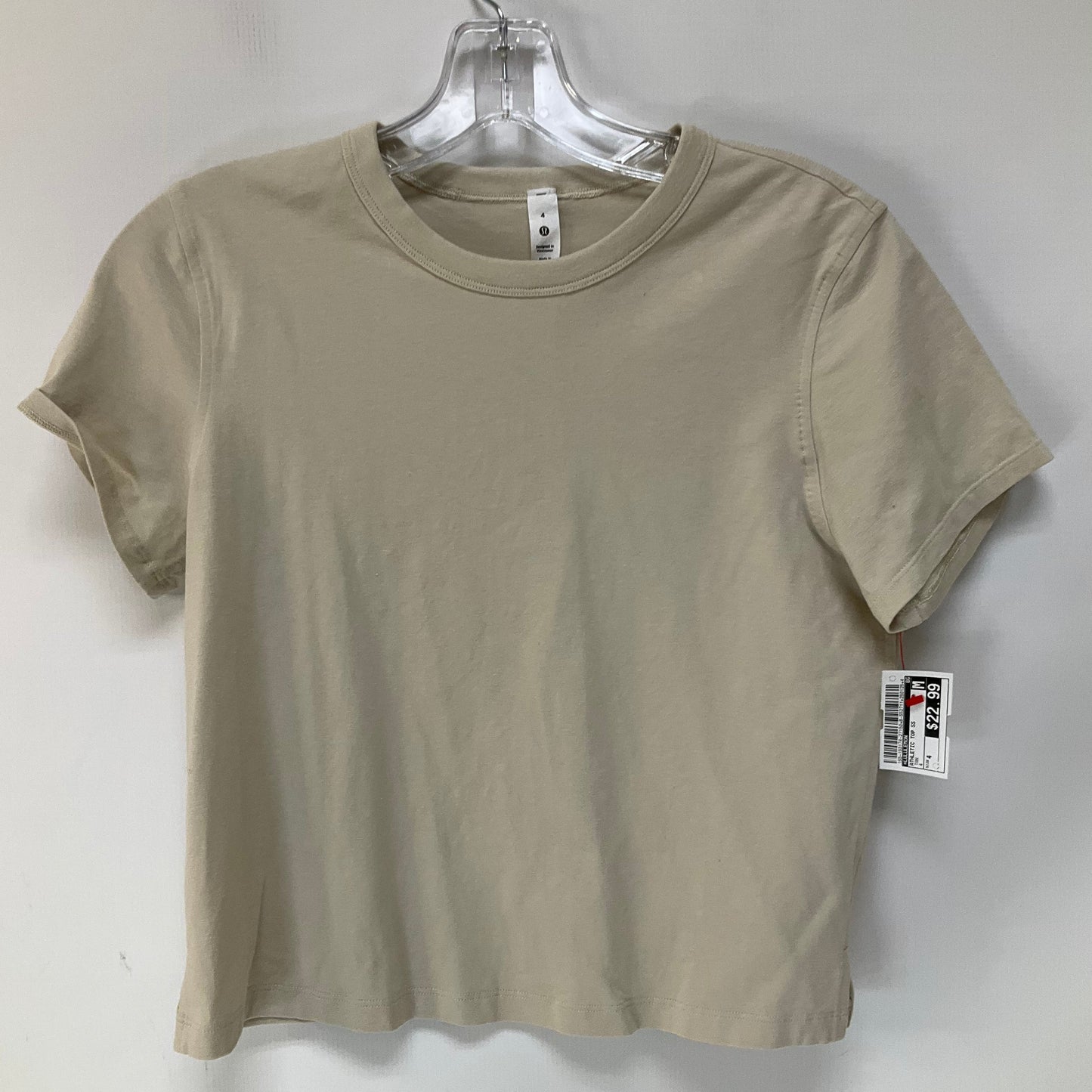 Athletic Top Short Sleeve By Lululemon In Tan, Size: 4