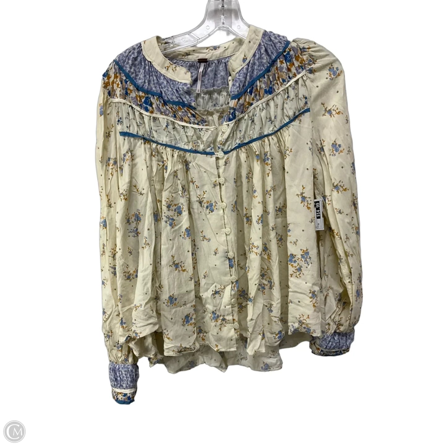 Top Long Sleeve By Free People In Blue & Cream, Size: Xs