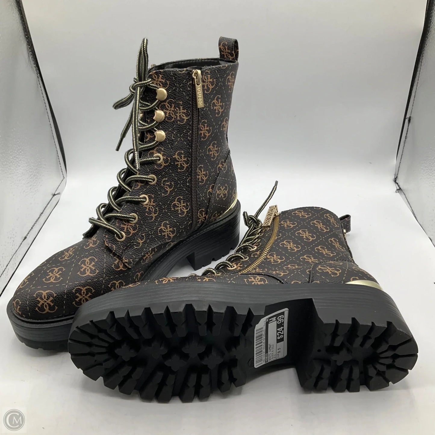 Boots Combat By Guess In Black & Gold, Size: 9.5