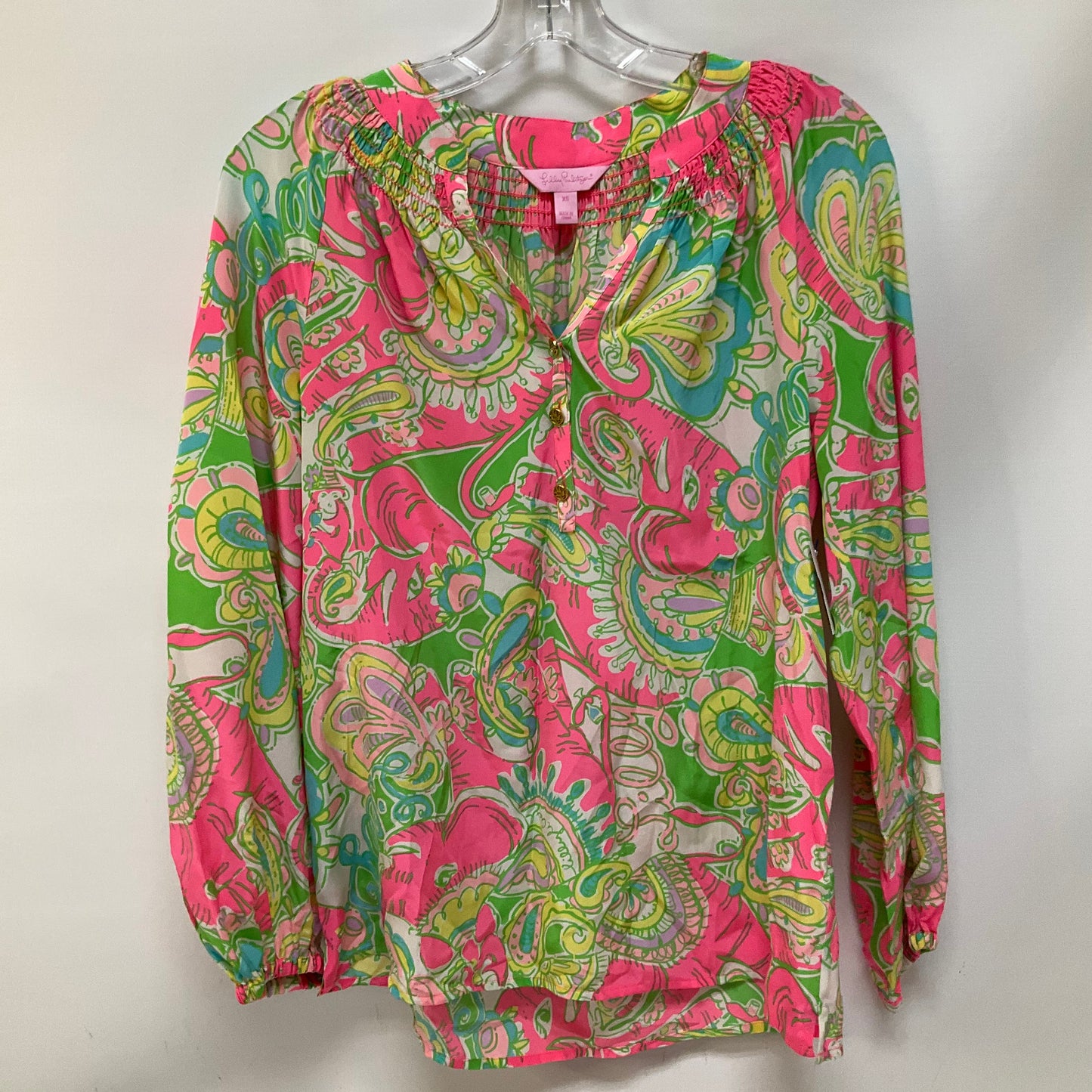 Top Long Sleeve By Lilly Pulitzer In Green & Pink, Size: Xs