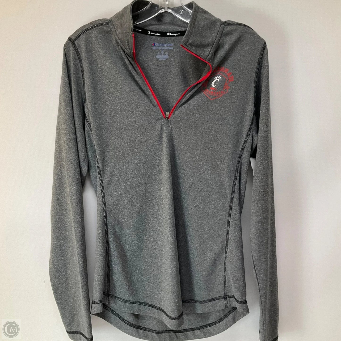 Athletic Top Long Sleeve Collar By Champion In Grey & Red, Size: M