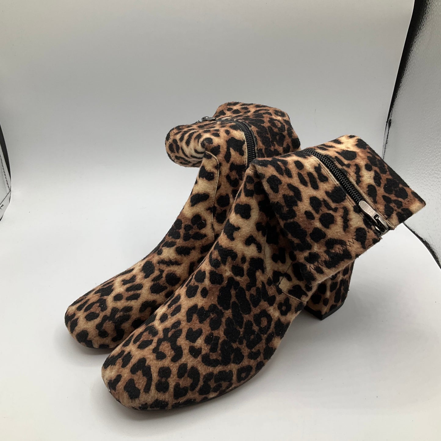 Animal Print Boots Ankle Heels Cmb, Size 8