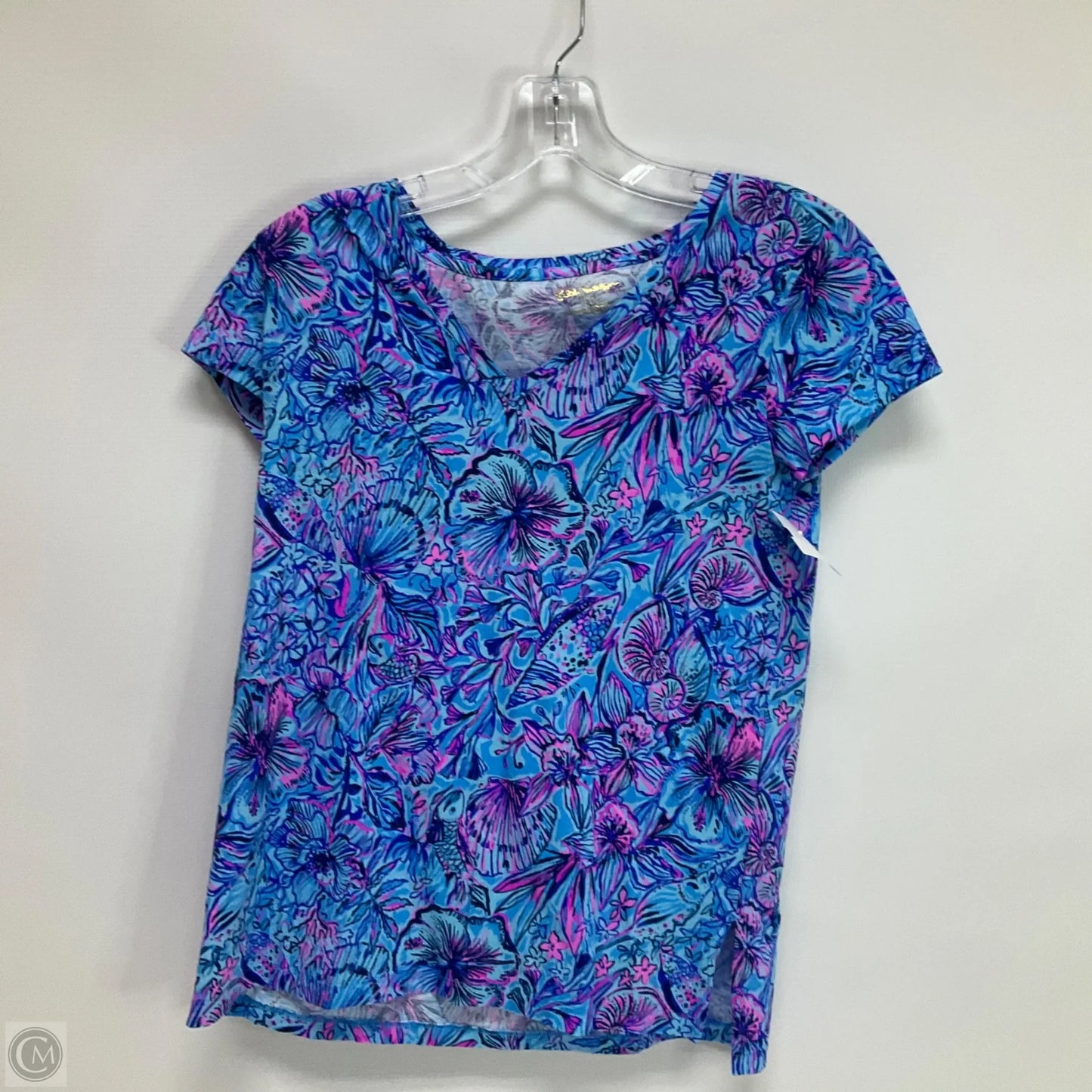 Top Short Sleeve Designer By Lilly Pulitzer In Blue & Pink, Size: Xxs