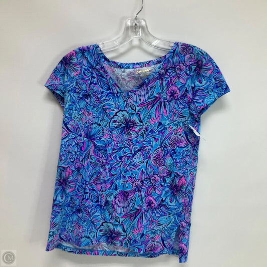 Top Short Sleeve Designer By Lilly Pulitzer In Blue & Pink, Size: Xxs