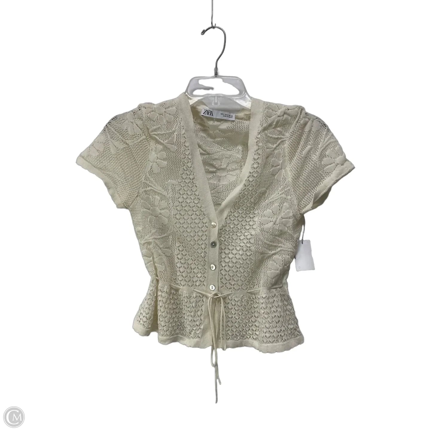 Top Short Sleeve By Zara In Cream, Size: S