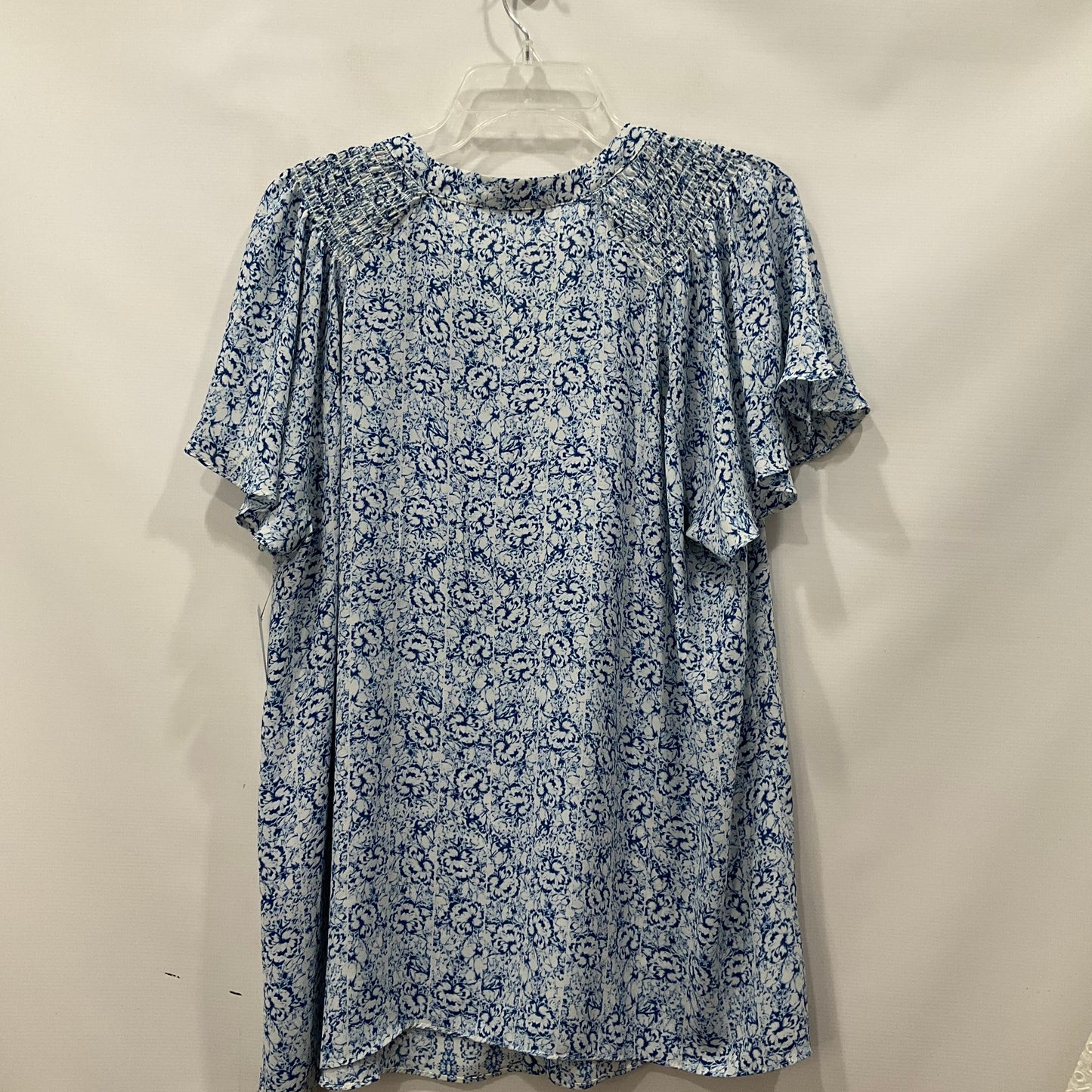 Blue & White Top Short Sleeve Rose And Olive, Size 2x