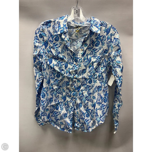 Top Long Sleeve Designer By Lilly Pulitzer In Blue & White, Size: Xs