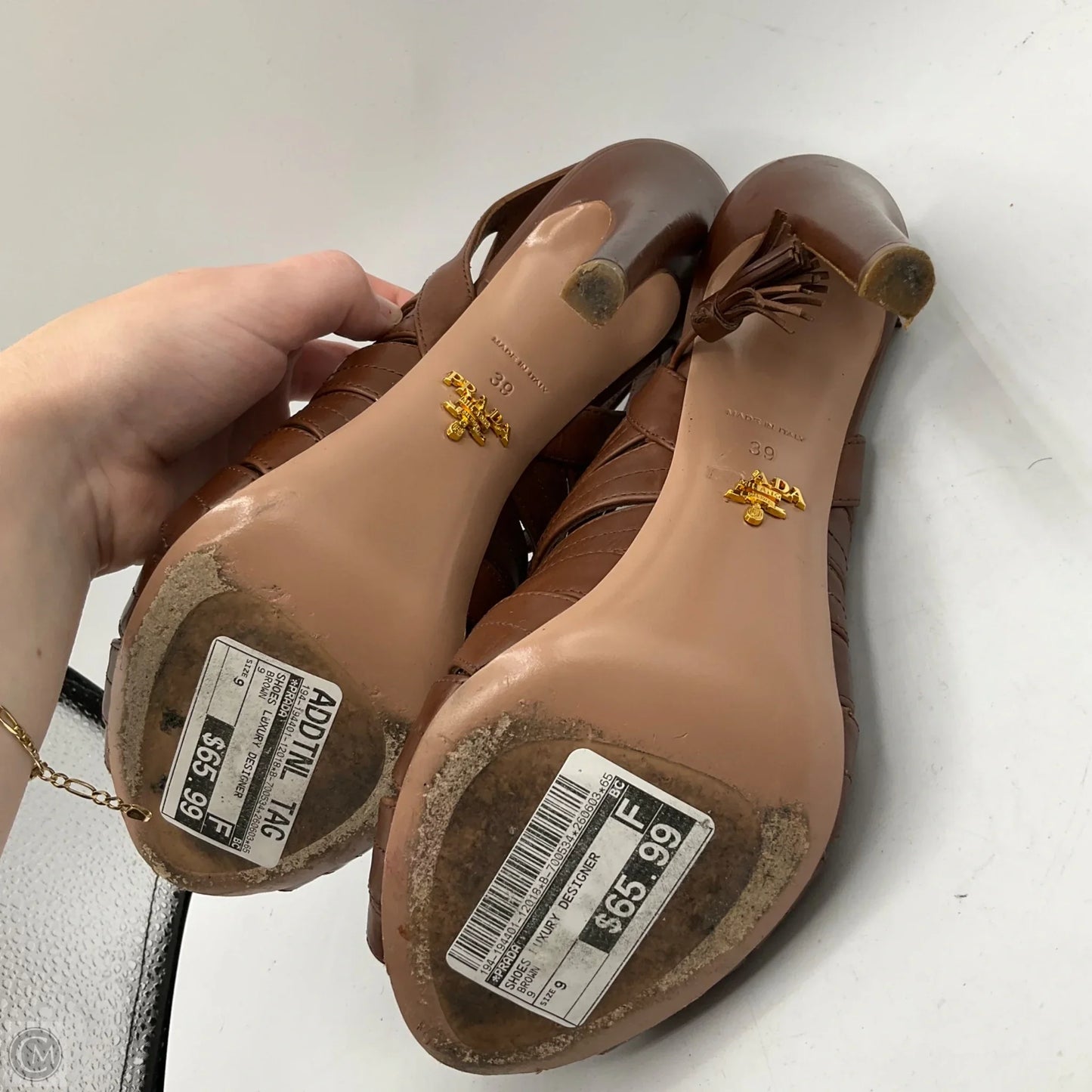 Shoes Luxury Designer By Prada In Brown, Size: 9