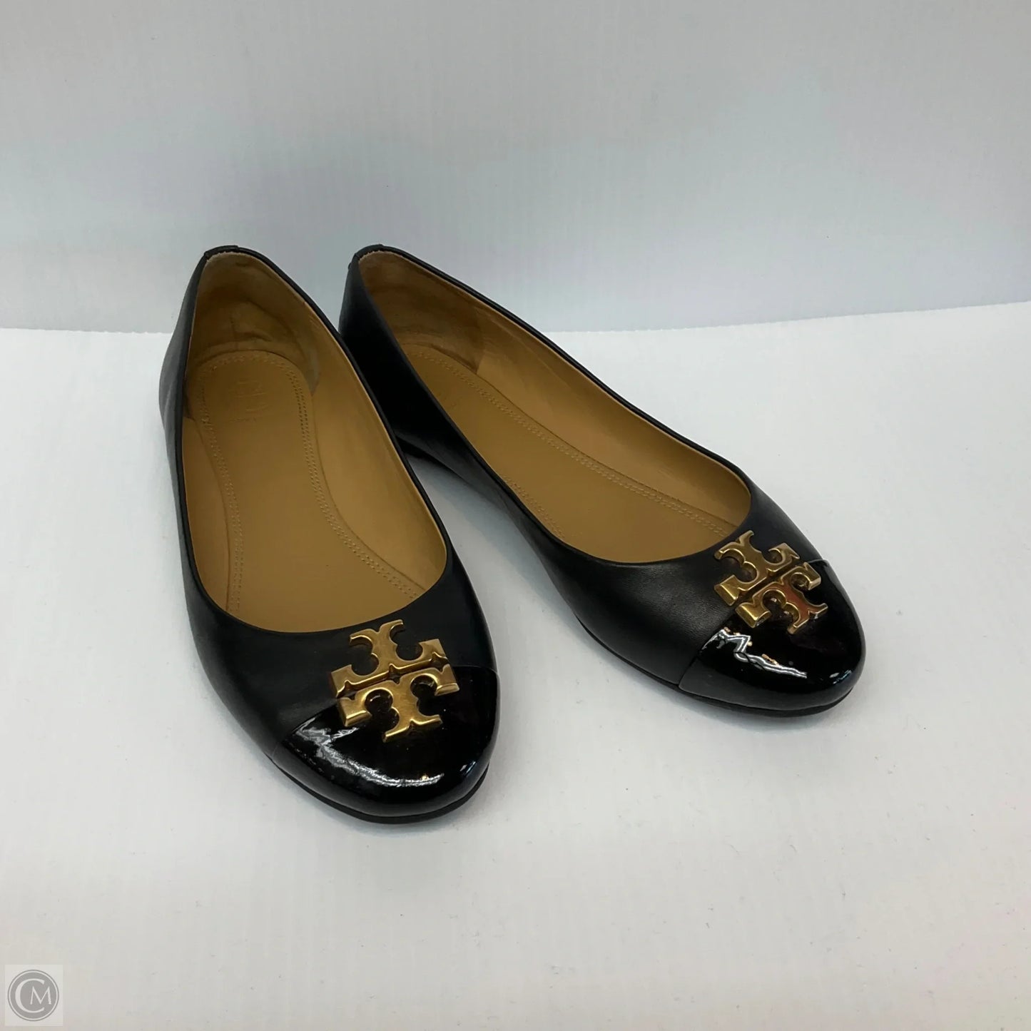 Shoes Designer By Tory Burch In Black & Gold, Size: 7.5