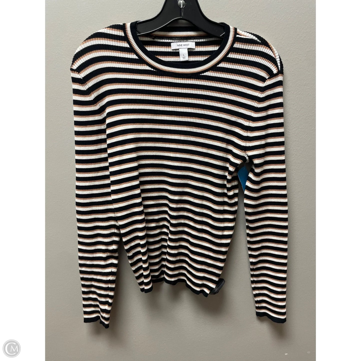 Top Long Sleeve By Nine West In Striped Pattern, Size: L