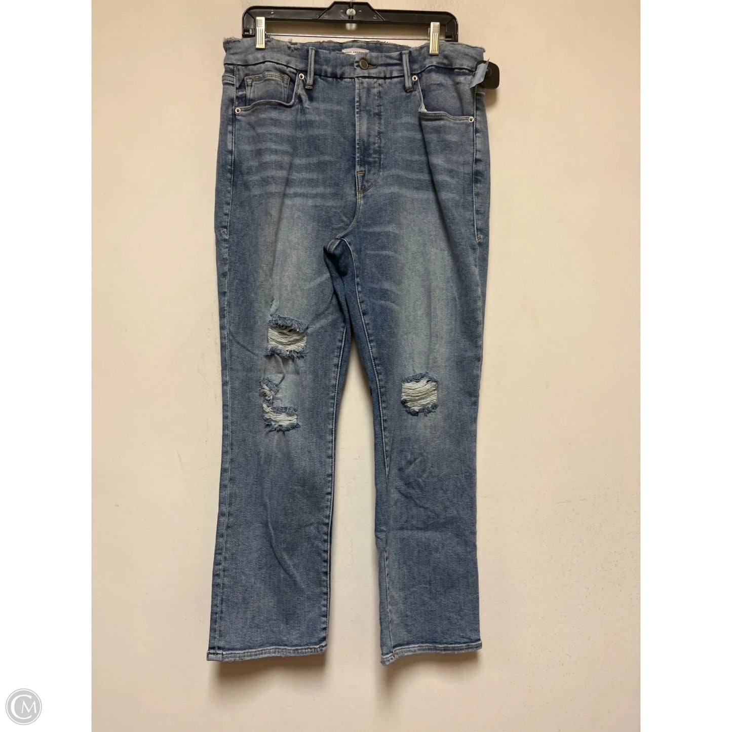 Jeans Straight By Good American In Blue Denim, Size: 16
