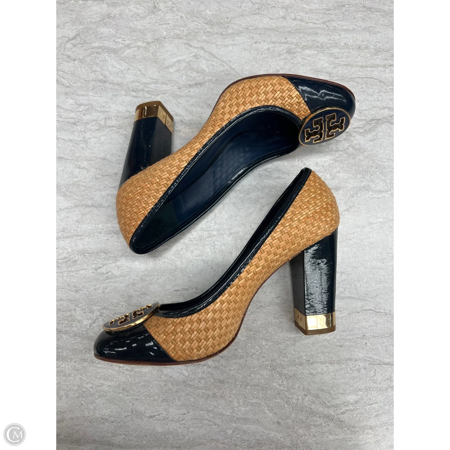 Shoes Designer By Tory Burch In Blue & Tan, Size: 8.5