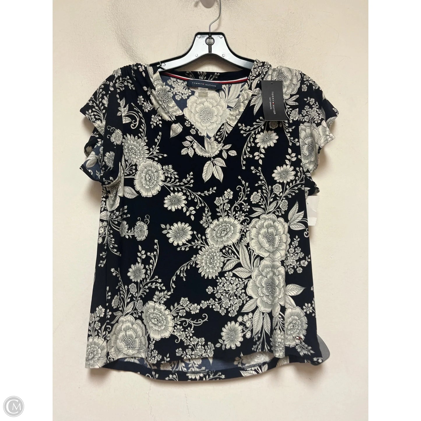 Top Short Sleeve By Tommy Hilfiger In Blue & White, Size: S