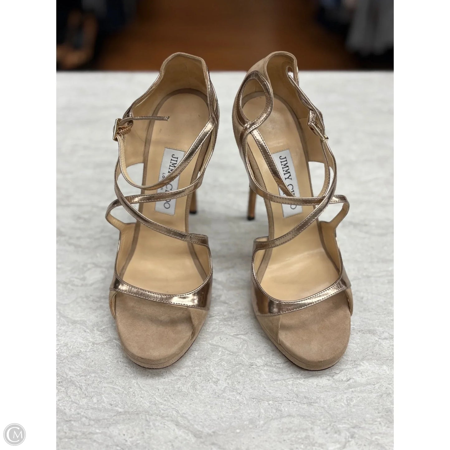 Sandals Luxury Designer By Jimmy Choo In Tan, Size: 8