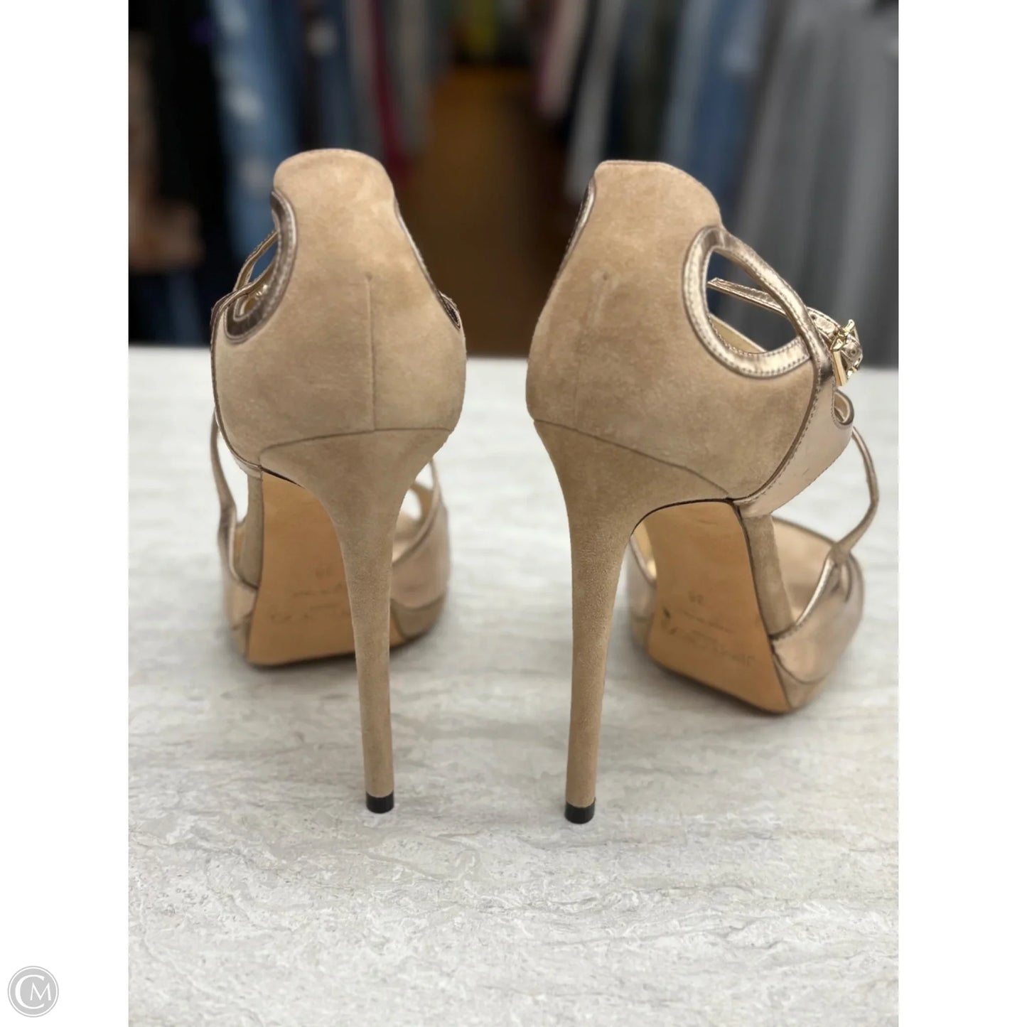 Sandals Luxury Designer By Jimmy Choo In Tan, Size: 8