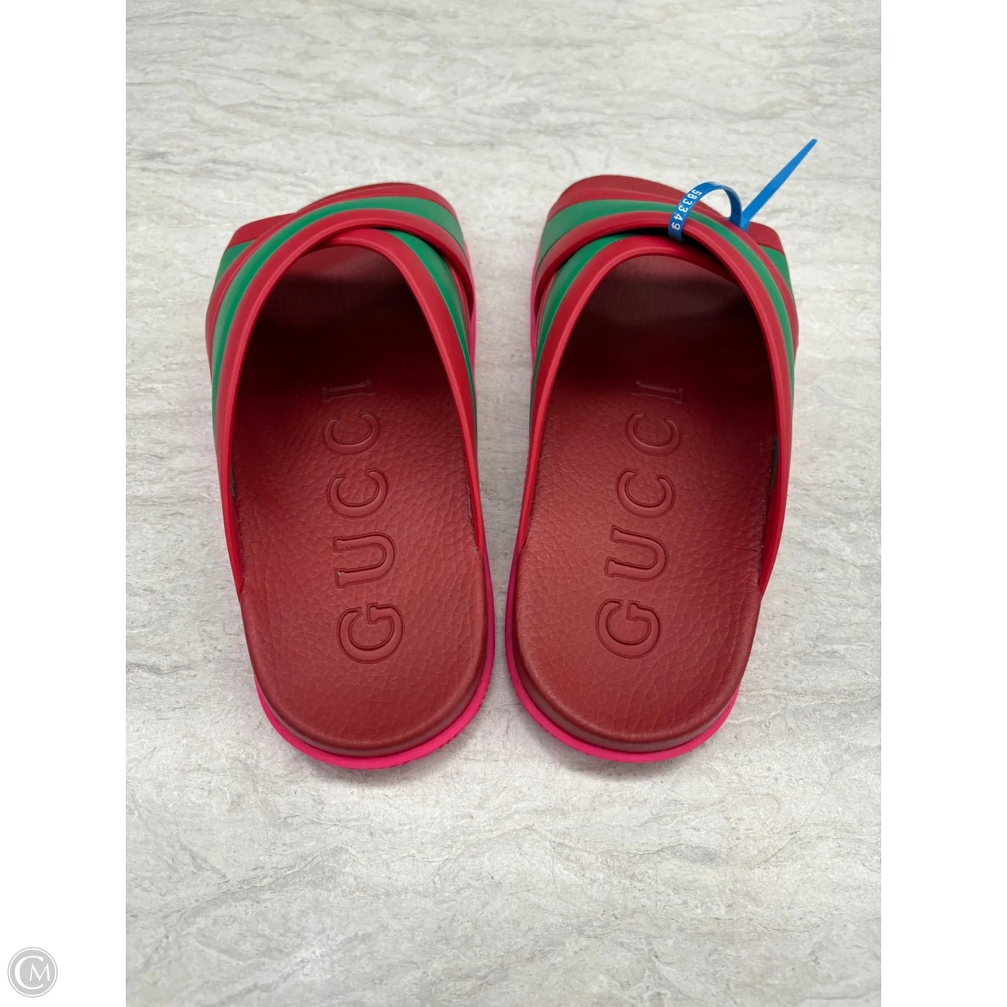 Sandals Luxury Designer By Gucci In Green & Red, Size: 9 (SZ 39)