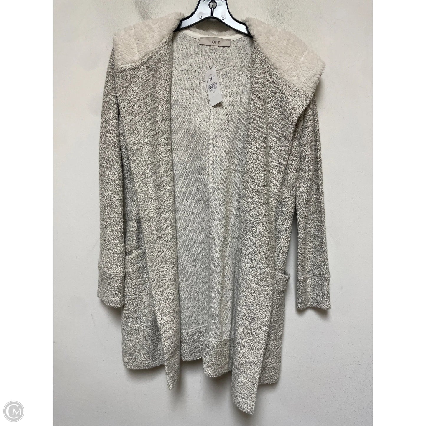 Sweater Cardigan By Loft In Grey & White, Size: Xs