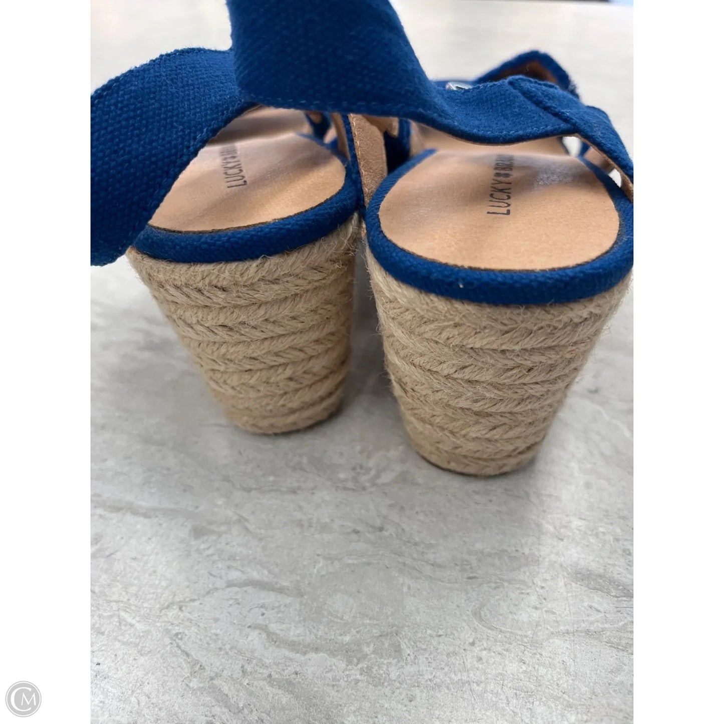 Sandals Heels Wedge By Lucky Brand In Blue & Tan, Size: 10